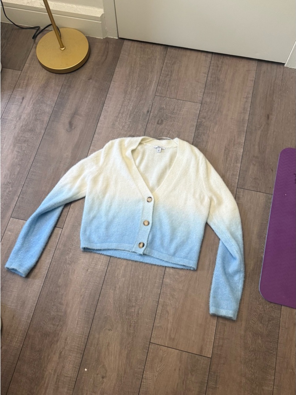 Bar III Cream to Light Blue Ombre V-Neck Button Cardigan